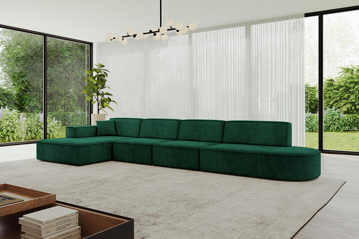 ECKSOFA Ottomane Links IREA-L3-v4 - 413x171x79 cm Grün - Smaragdgrün/Dunkelgrün, Holzwerkstoff/Textil (413/171cm) - ALTDECOR