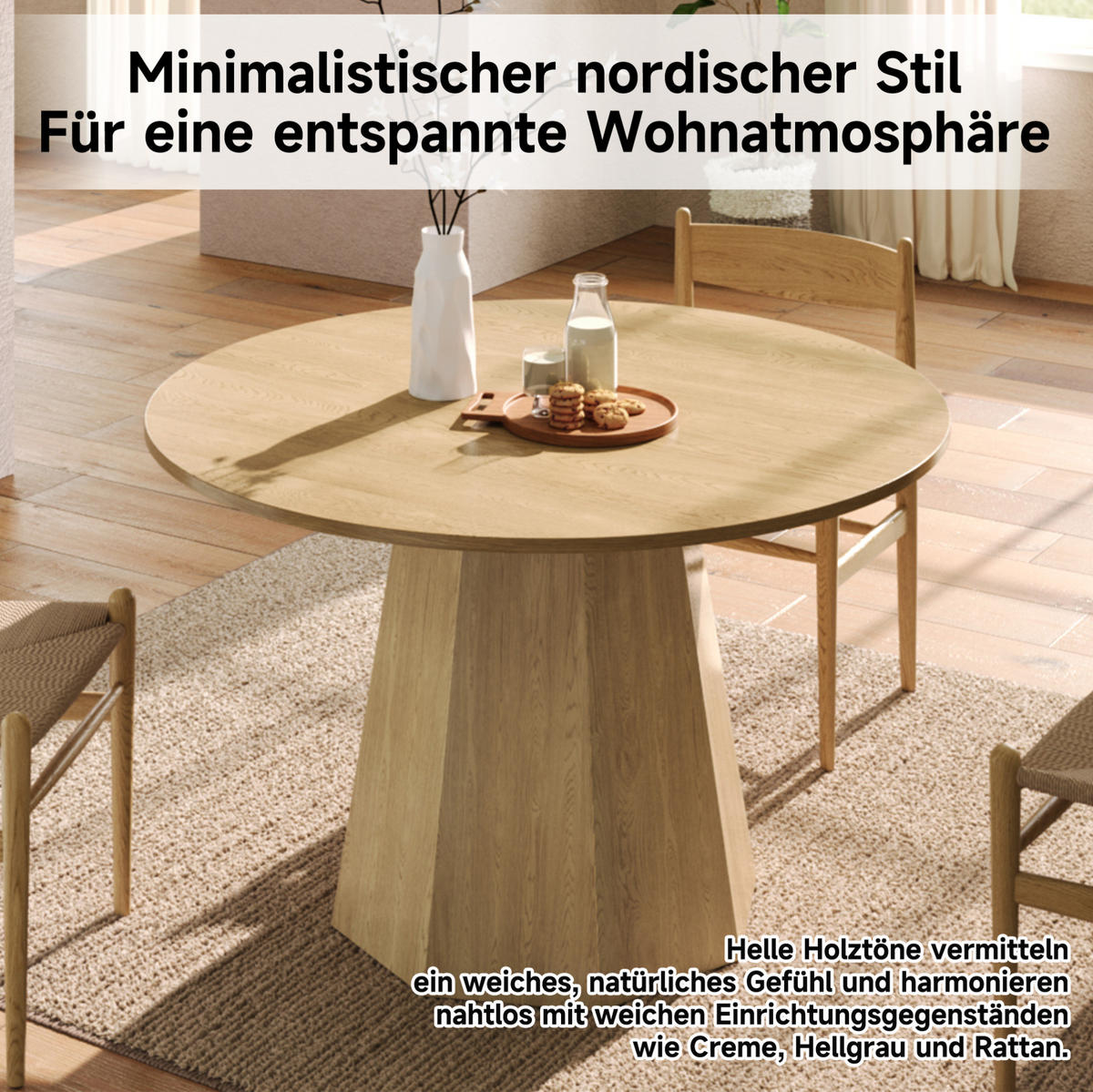 ESSTISCH aus MDF 120x120 cm Eichefarben rund für 4-6 Personen im skandinavischen Stil - Eichefarben, Holzwerkstoff (120/120/75cm) - Modfu