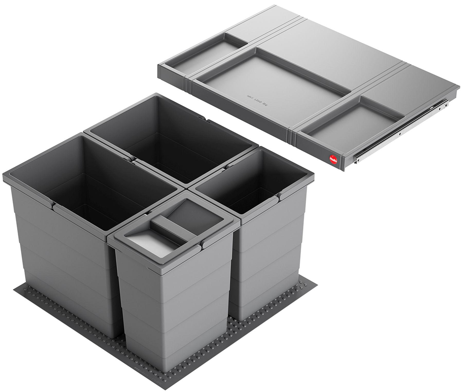 HAILO Allegro System 2x18 und 2x8 Liter Mülleimer Küche Einbau 60cm Schublade - Grau, Kunststoff (47.6/34.5/47.3cm) - Hailo