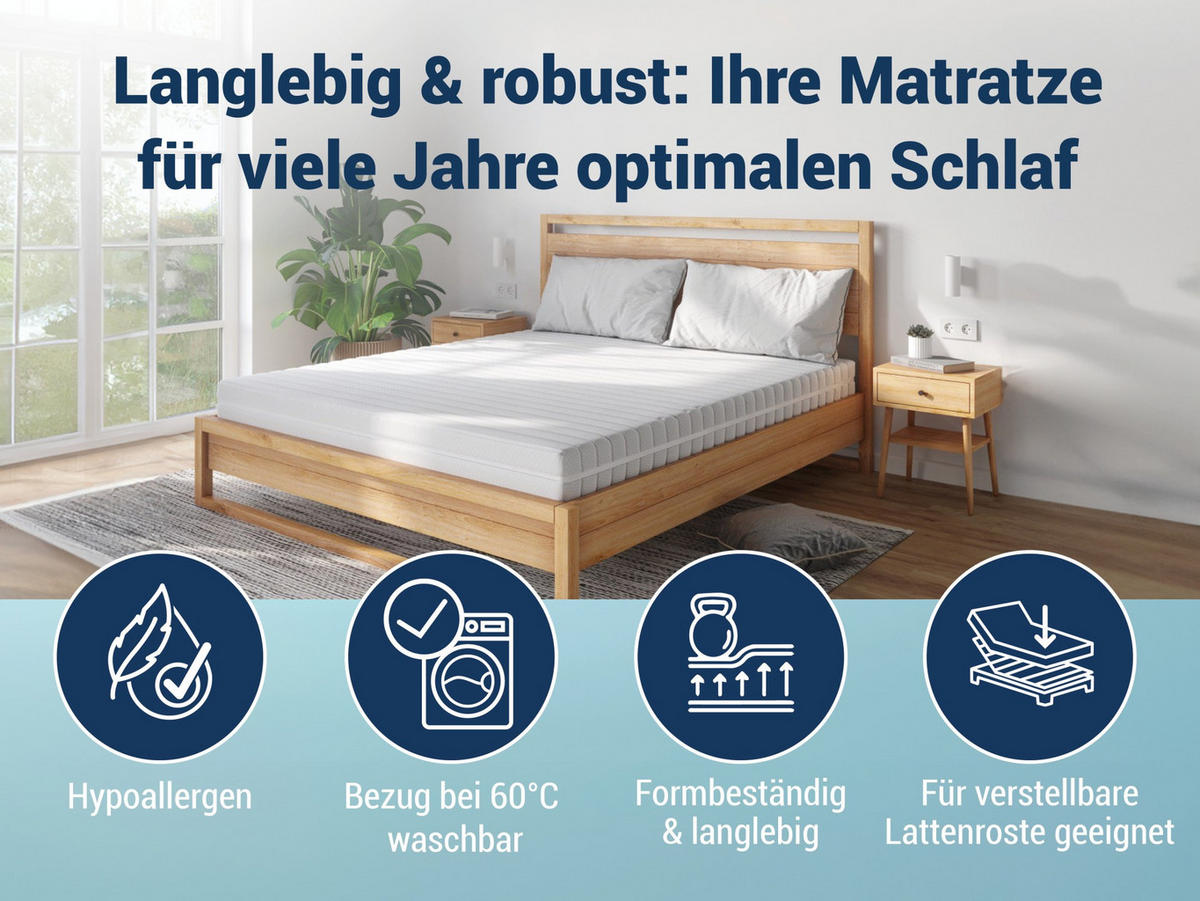MATRATZE KSP-500 – Das Original – 7-Zonen-Kaltschaummatratze mit waschbarem Klimafaserbezug - Weiß, Textil (90/190cm) - Betten-ABC