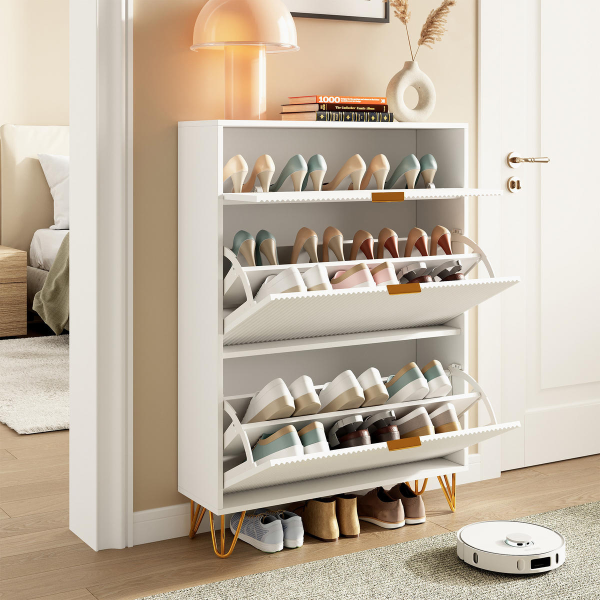SCHUHSCHRANK aus Holz mit Türen, Weiß, 2 verstellbare Regale - Weiß, Holz (24/118.5/80cm)