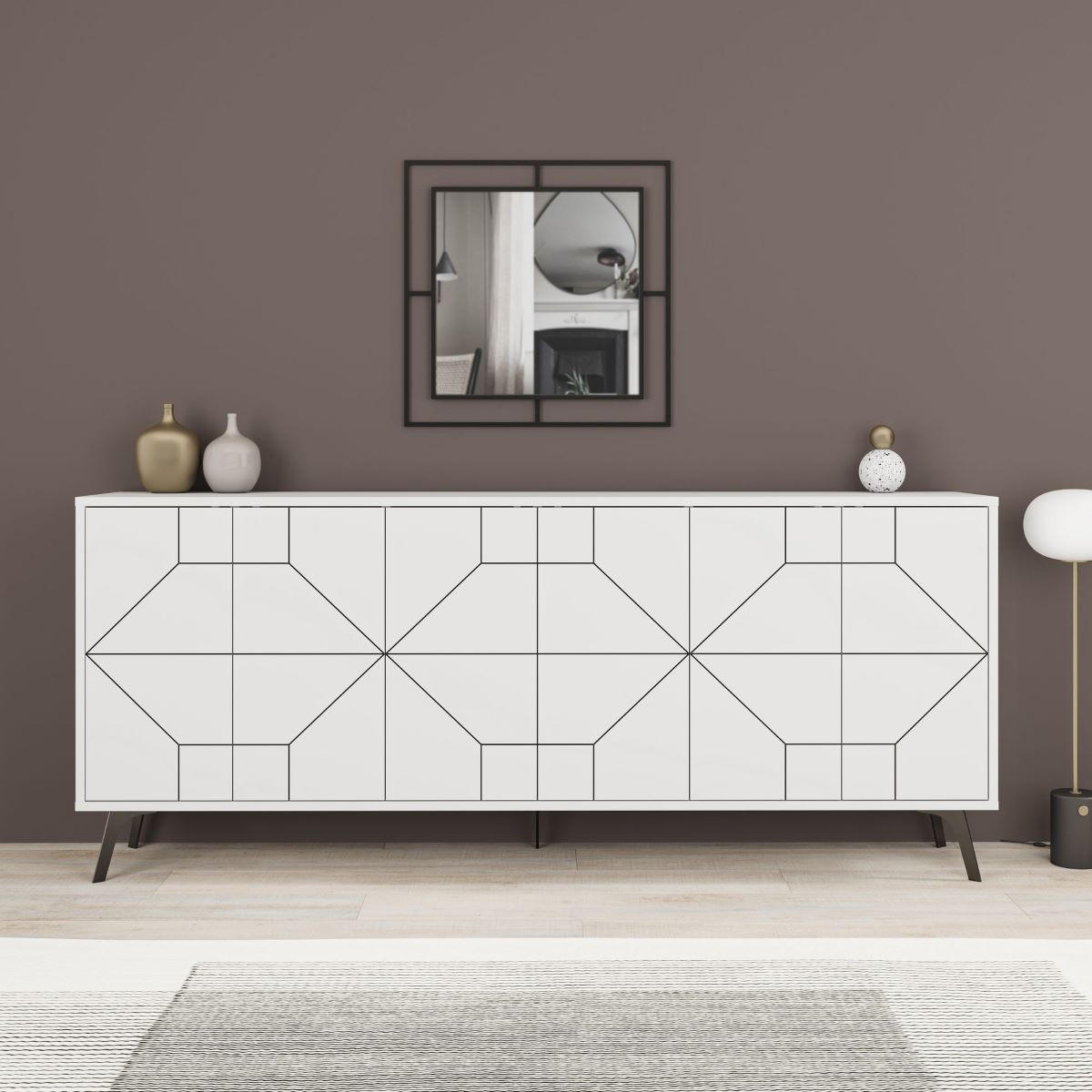 SIDEBOARD mit 6 dekorierten Türen L184 cm - Dune - Weiß, Holzwerkstoff (35/77.4/9cm) - Calicosy