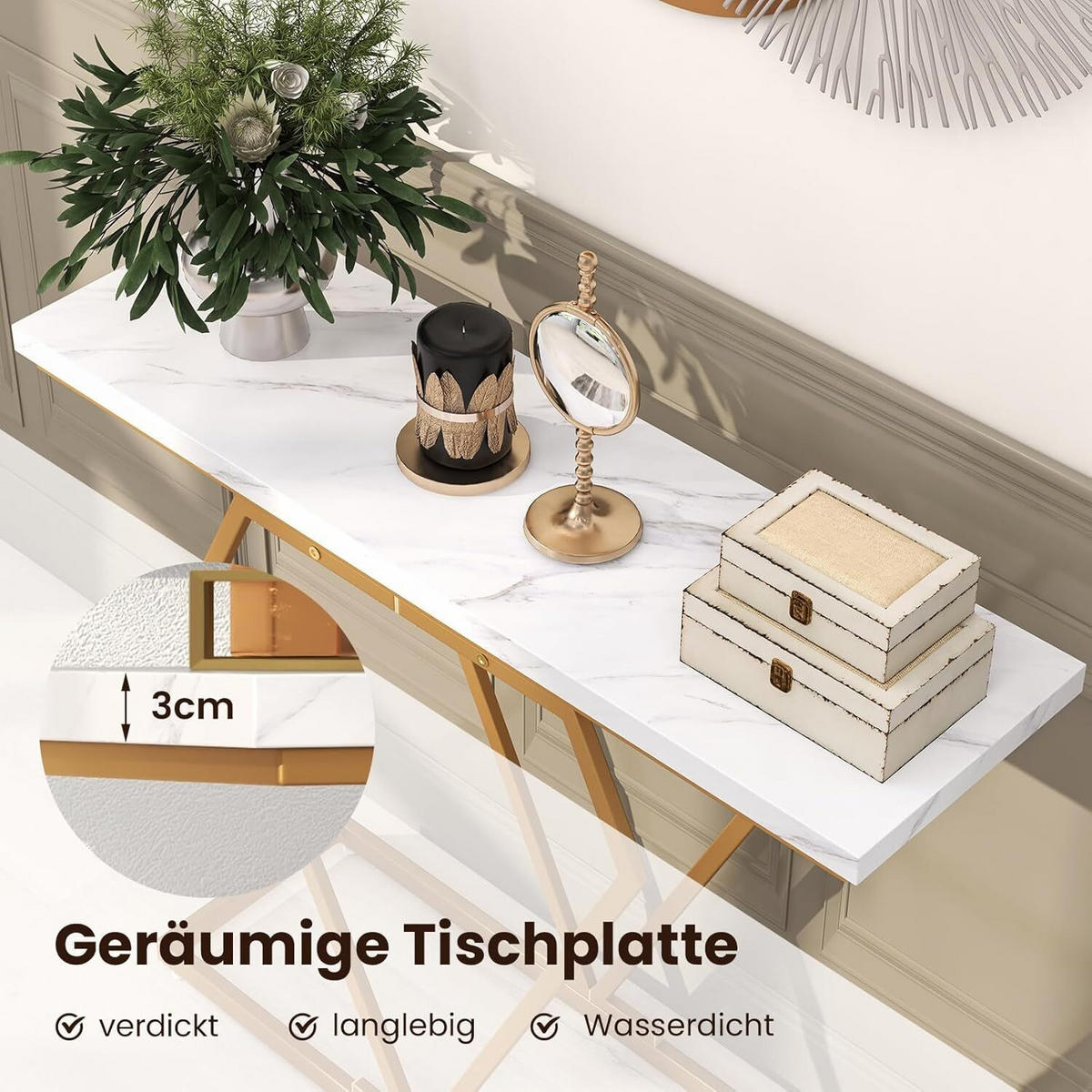 KONSOLENTISCH 80cm Weiß - Weiß, Metall (100/30/80cm) - COSTWAY