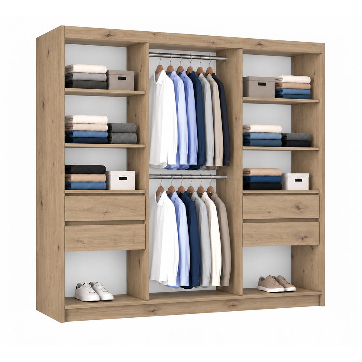 KLEIDERSCHRANK Lumil 200 cm Artisan Spiegel 2 Schubladen Griffe silber - Eiche Artisan, Holzwerkstoff (200/216/61cm) - KS Home Concept