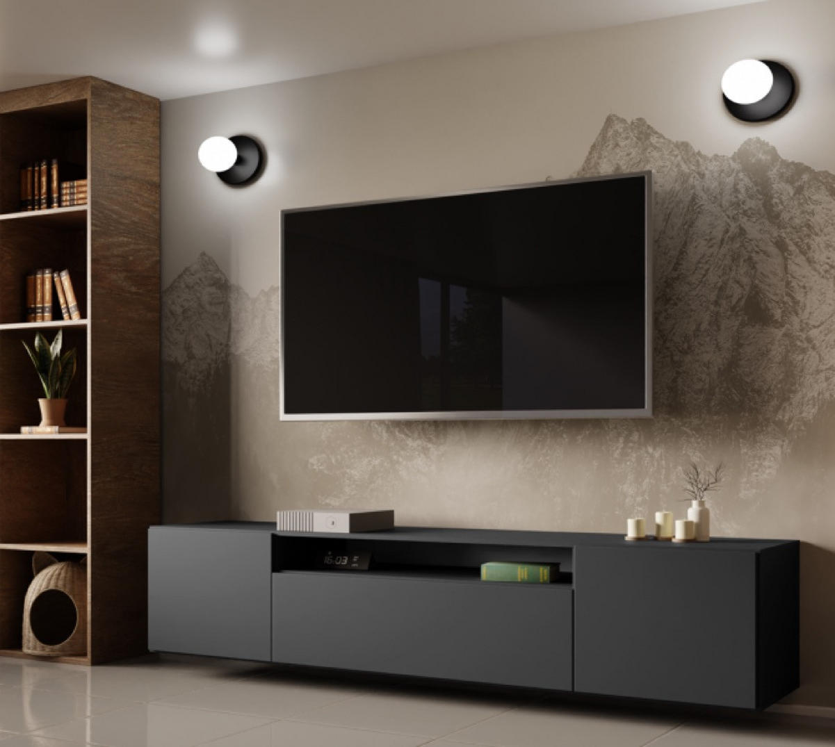 TV-LOWBOARD Grafit LION Hängend 200 cm - Graphitfarben, Holzwerkstoff (200/40/41cm) - Sepro Meble