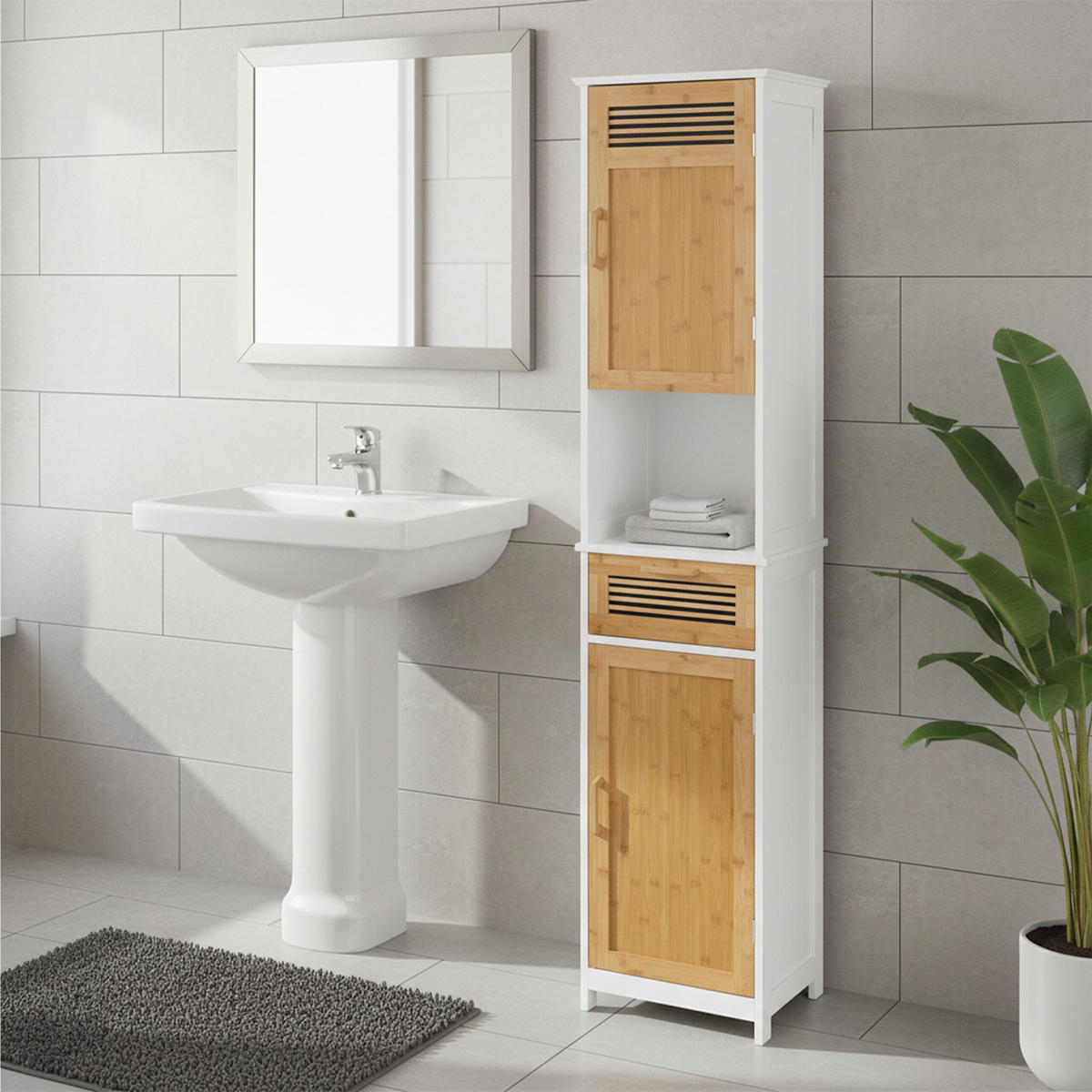 BADSCHRANK - Multicolor, Holz/Holzwerkstoff (39/180/30cm) - Relaxdays