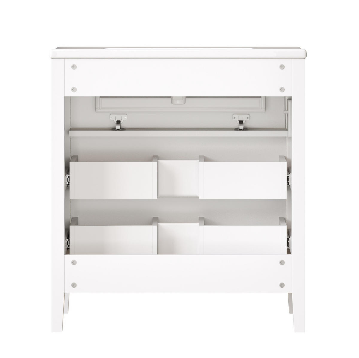 BADEZIMMERUNTERSCHRANK aus MDF 81x46,5x86,5 cm Weiß mit Keramikbecken, 3 Schubladen und Soft-Close - Weiß, Holzwerkstoff (81/86.5/46.5cm) - Modfu