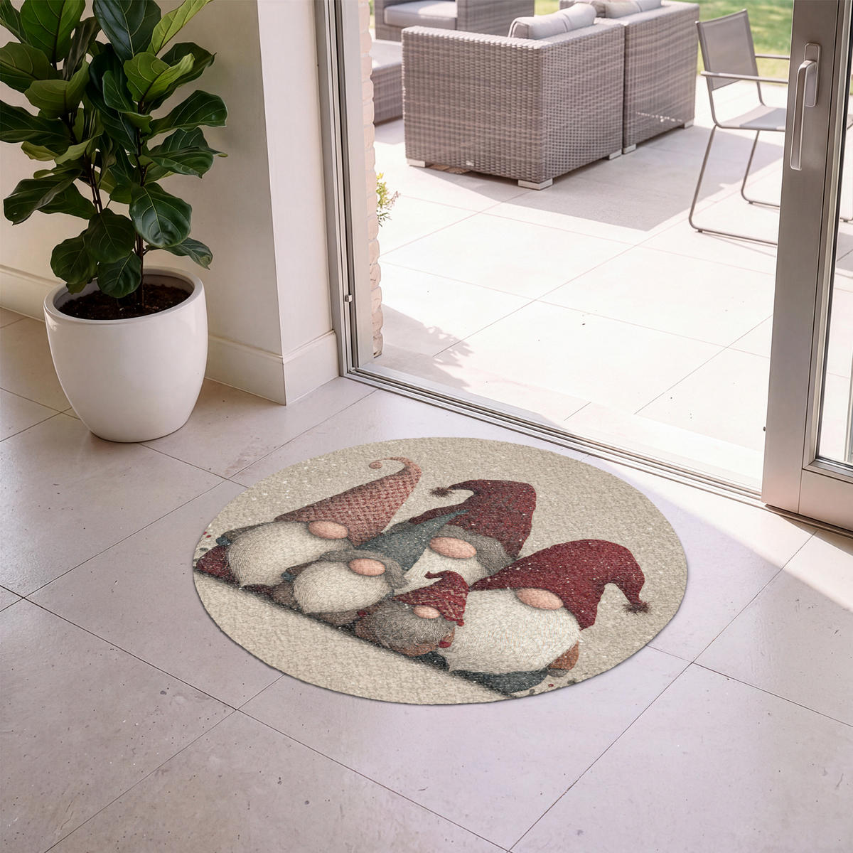 ROHOŽKA Skřítci - Vánoce - Sníh - Špičaté klobouky 90x90 cm - béžová, textil/umělá hmota (90/0.4cm) - MuchoWow