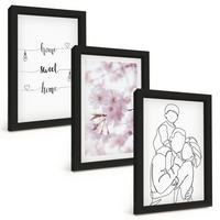 BILDER SET 3er Set - 20x30 cm Schwarzer Rahmen - Blumenfamilie minimalistisch - Schwarz, Kunststoff (20/30cm) - TULUP