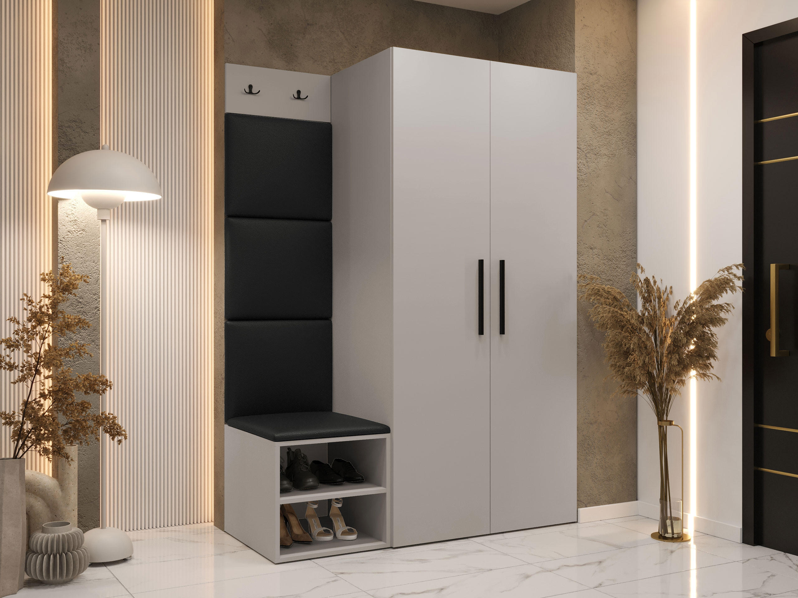 GARDEROBEN-SET Medi IV - Kaschmir/Schwarz, Holzwerkstoff/Kunststoff (80/191/50cm) - MIRJAN24