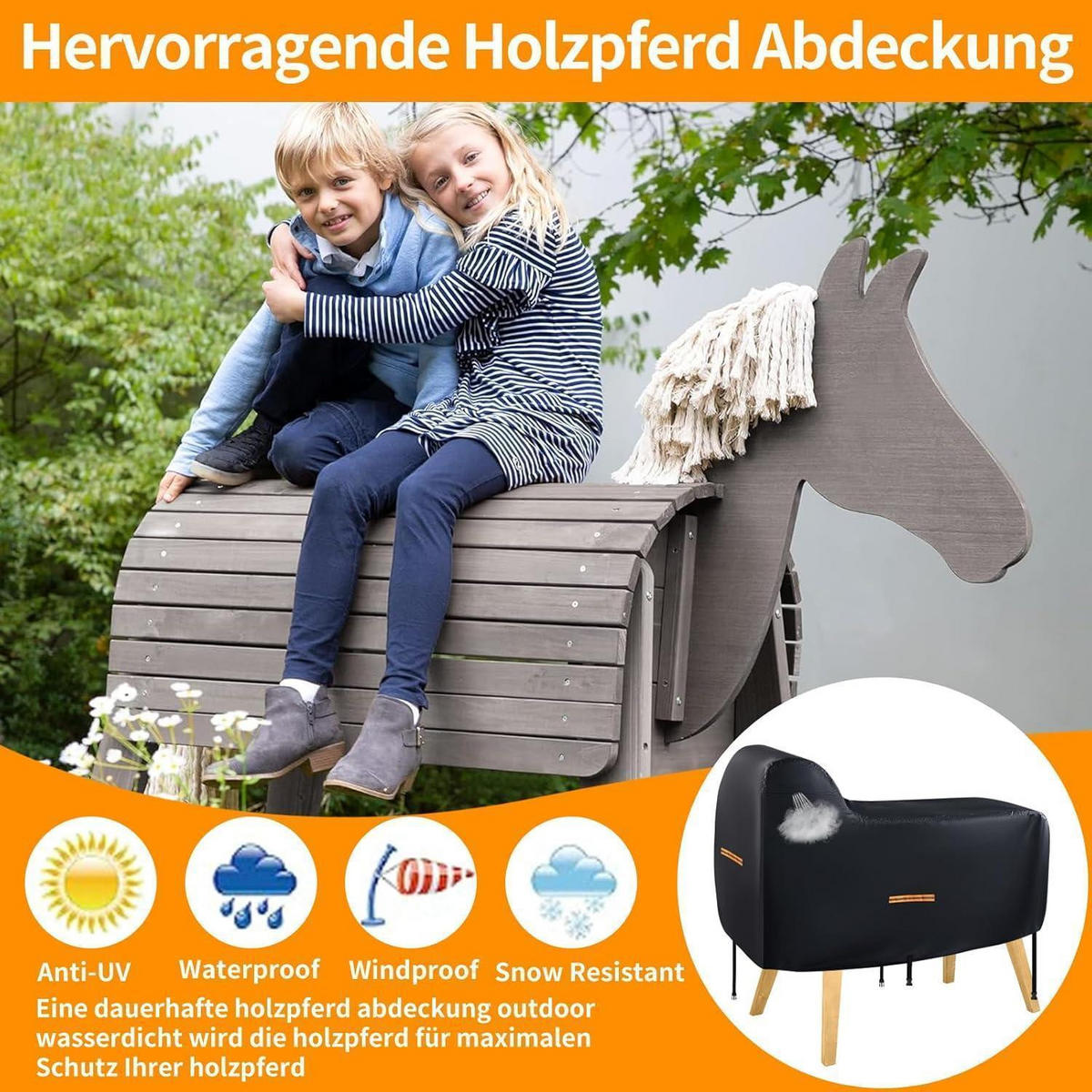 SCHUTZHÜLLE Holzpferd 160 x 110 x 70 cm 420D Oxford Schwarz - Schwarz, Textil (70/110/160cm)