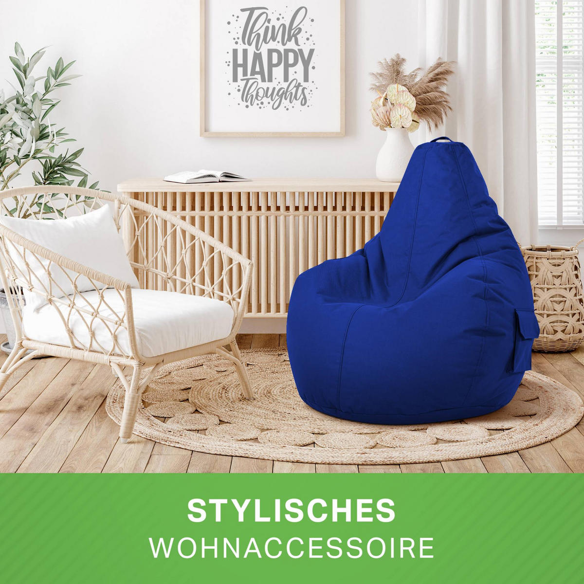 SITZSACK + Hocker "Cozy+Stay" 2er Set - Blau, Textil (70/90/80cm) - Green Bean