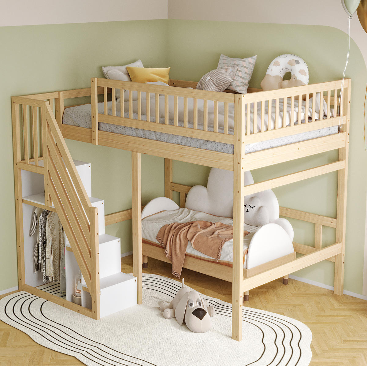 HOCHBETT mit Stauraumtreppe 140x200 cm Massivholz Natur - Braun, Holzwerkstoff (140/200cm) - Beauniv