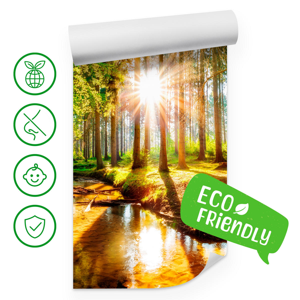 FOTOTAPETE für Wohnzimmer Pflanzen Natur Gras Sonniger Wald Bäume 400x280 - Multicolor, Papier (400/280cm) - Muralo
