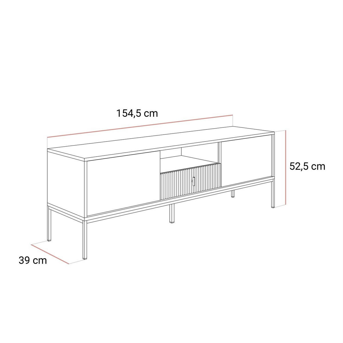 TV-ELEMENT MIDNIGHT mit Schubladen auf Gestell kaschmir - Kaschmir/Schwarz, Holzwerkstoff (154.5/52.5/39cm) - Lookway