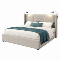 POLSTERBETT mit Bettkasten und Leselicht 180x200 cm Leinen Beige - Beige, Metall (180/200cm) - Beauniv