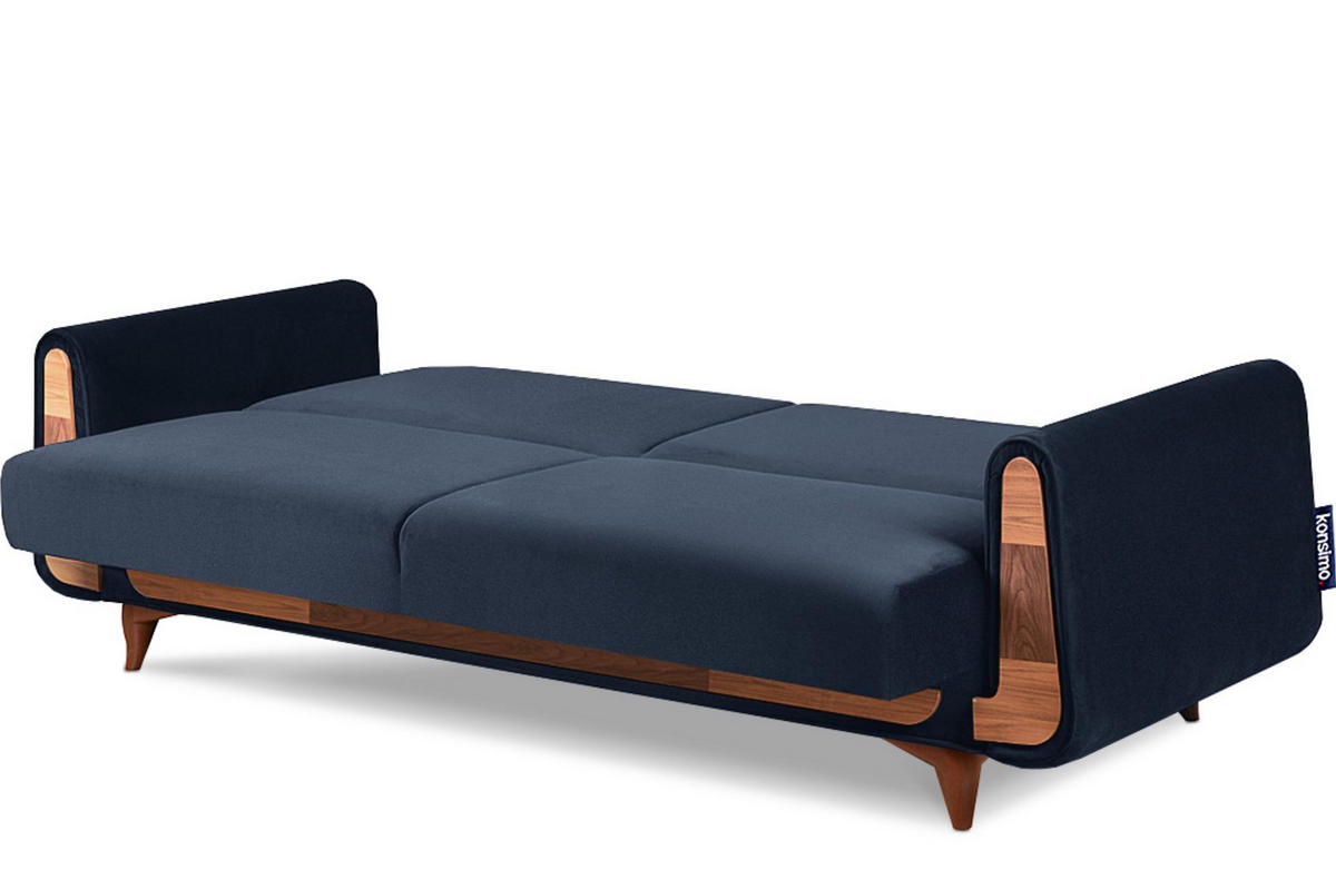 3-SITZER-SCHLAFSOFA GUSTAVO mit Armlehnen, blau - Blau/Braun, Holz/Holzwerkstoff (230/98/98cm) - KONSIMO®