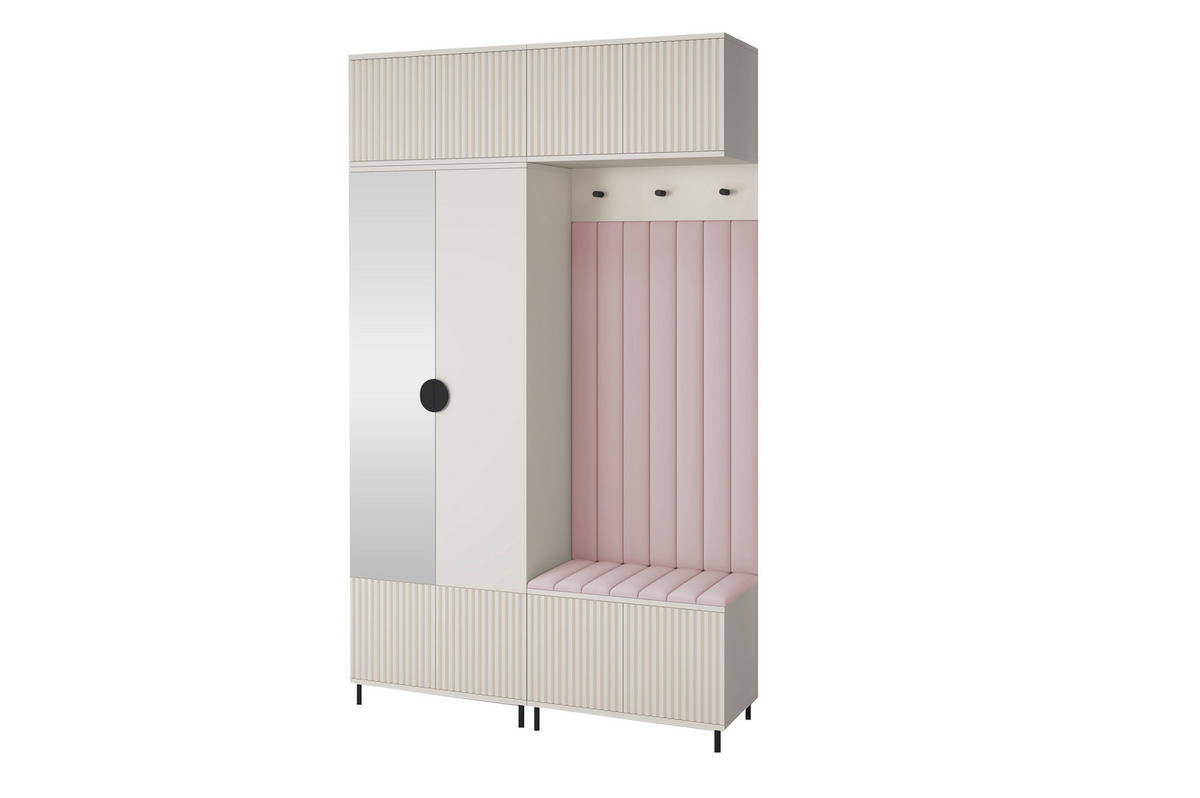 GARDEROBE Ritmo version 2 mit Spiegel, mit POLSTERPANEELEN ROSA - Beige/Rosa, Holzwerkstoff (140/235/40cm) - Jerpax