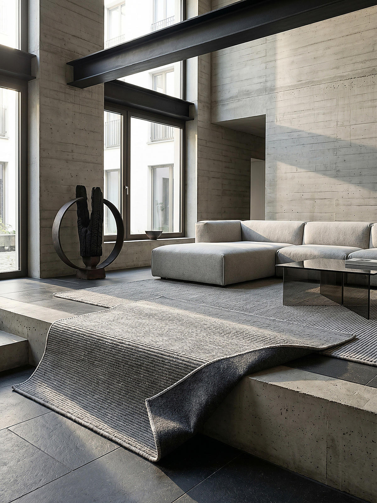 TEPPICH Niederflor Uni COLFOSCO Polypropylen Beige 133 x 133 cm - Grau, Textil (133/133cm) - KADIMA DESIGN