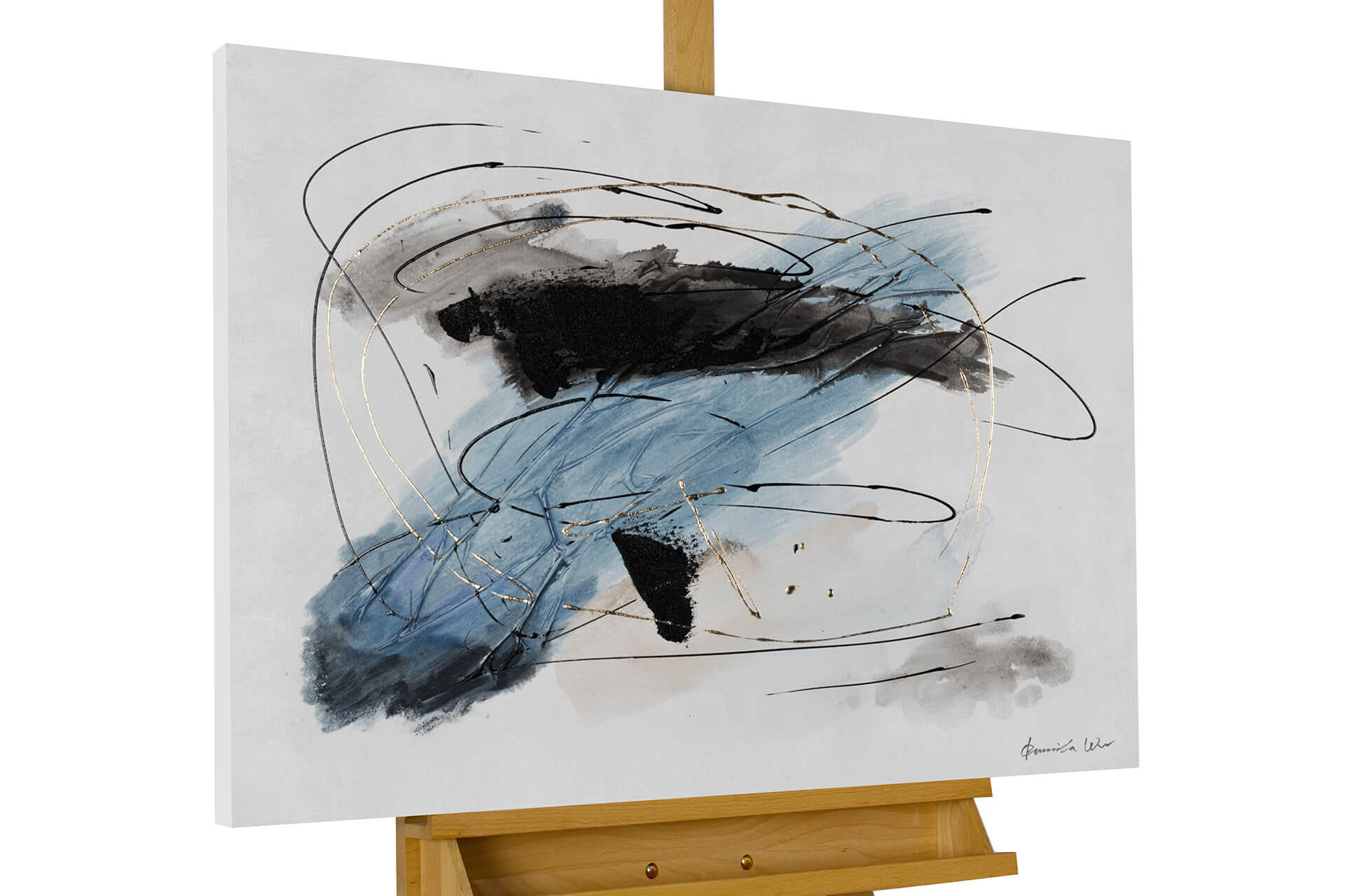 ACRYLBILD HANDGEMALT 100/75 cm - Goldfarben/Schwarz, Holz/Textil (100/75cm) - KUNSTLOFT