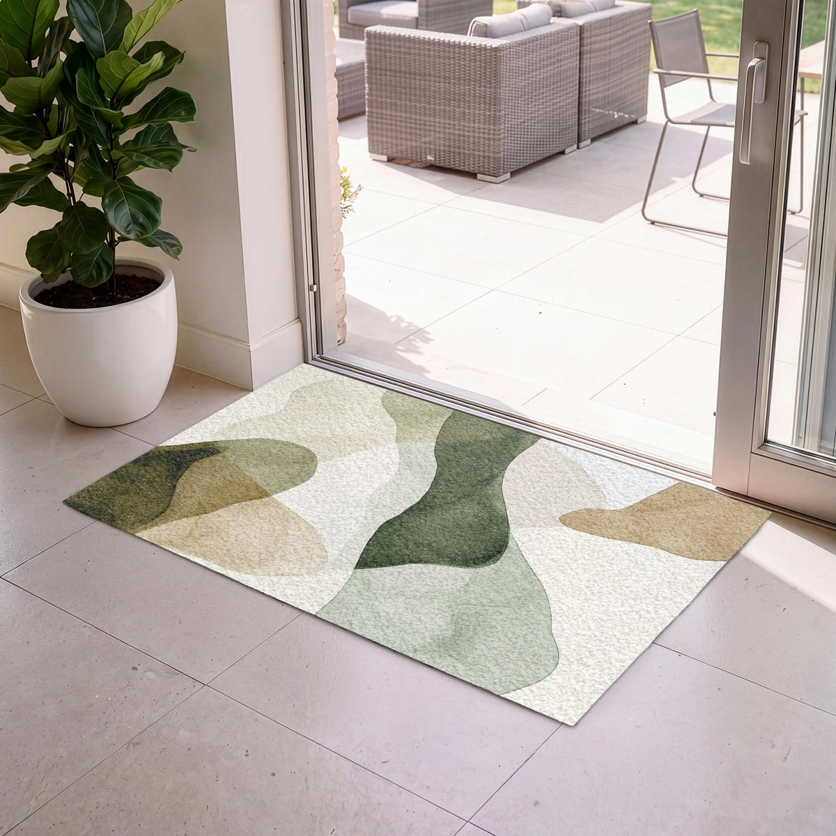 ROHOŽKA Japandi - Abstraktní - Zelená 120x80 cm - různobarevná, textil/umělá hmota (120/0.4cm) - MuchoWow