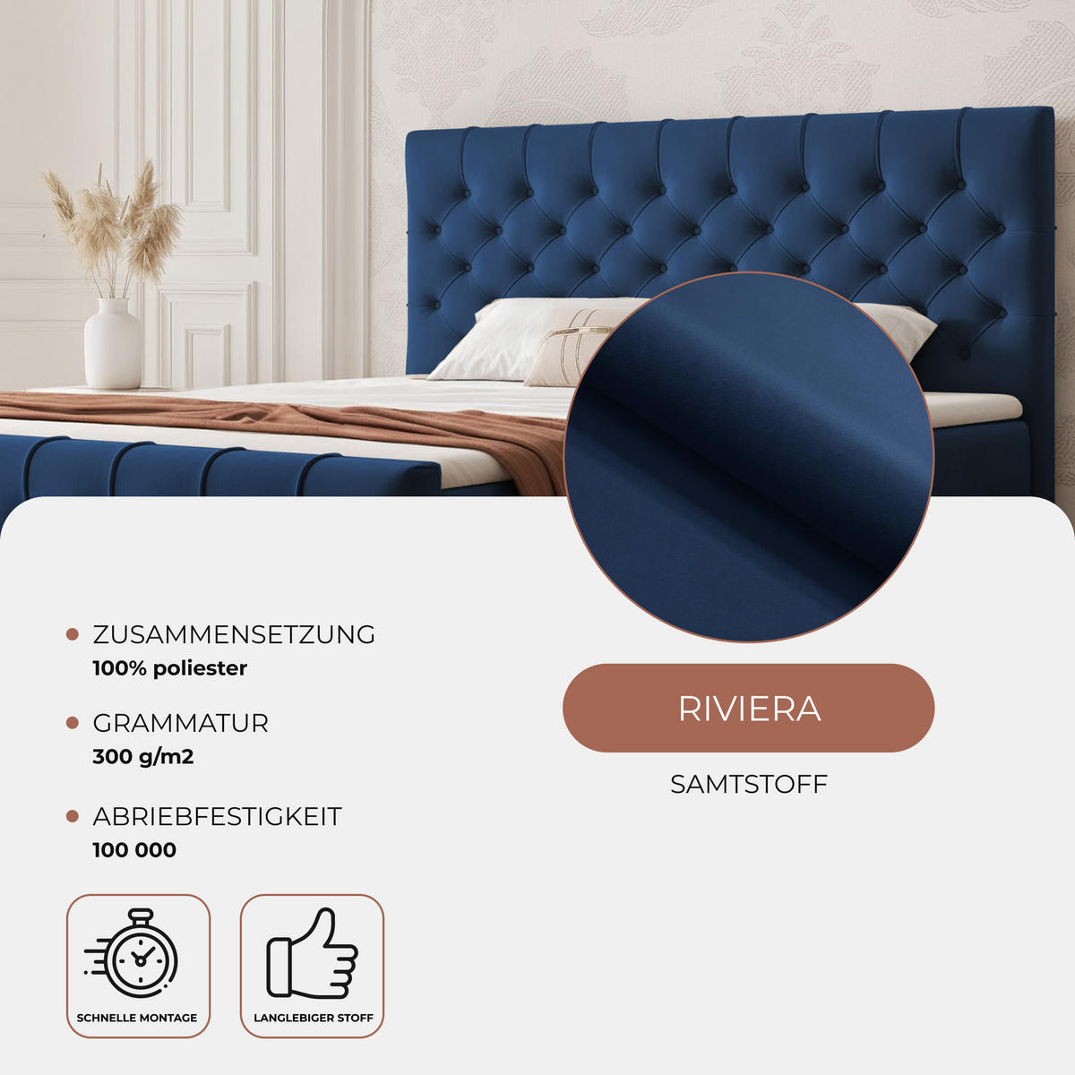 BOXBETT JOLIE 120x200 cm mit Matratze, Blau - Blau, Textil (120/200cm) - Idohome