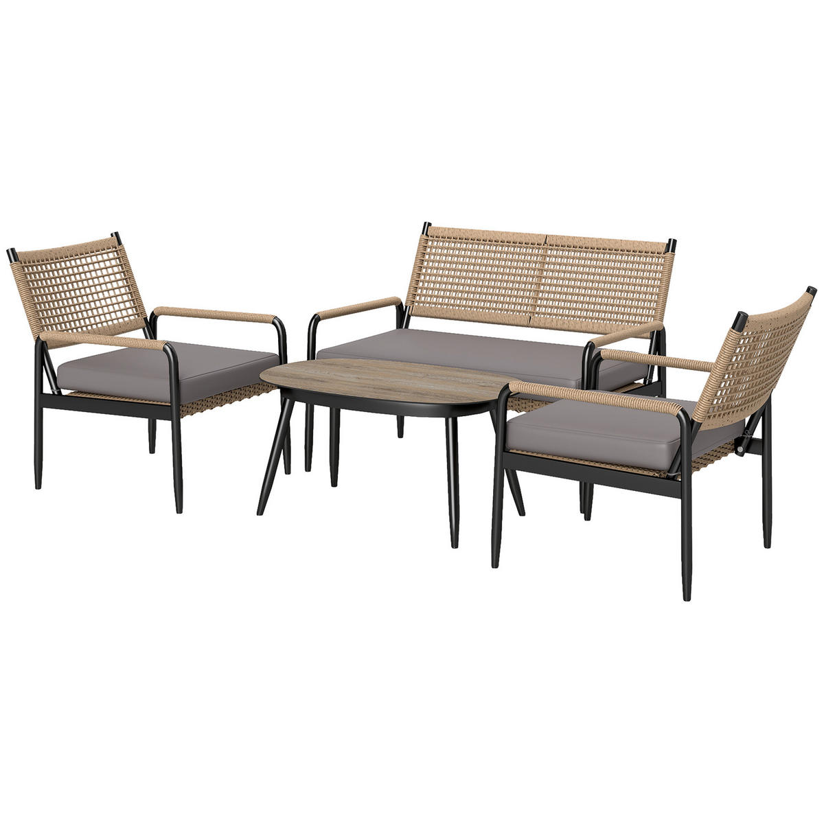 GARTENMÖBEL LOUNGE-SET DE-06737 4-teilig mit Glastisch Dunkelgrau/Gelb - Dunkelgrau, Kunststoff/Metall - ComfortXL
