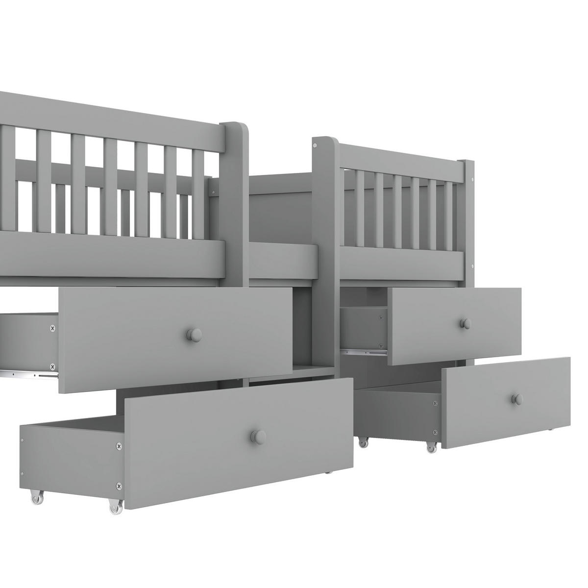 HOCHBETT 90/200 cm grau mit 4 Schubladen und Sicherheitsgeländer - Grau, Holz (90/200cm) - OKWISH