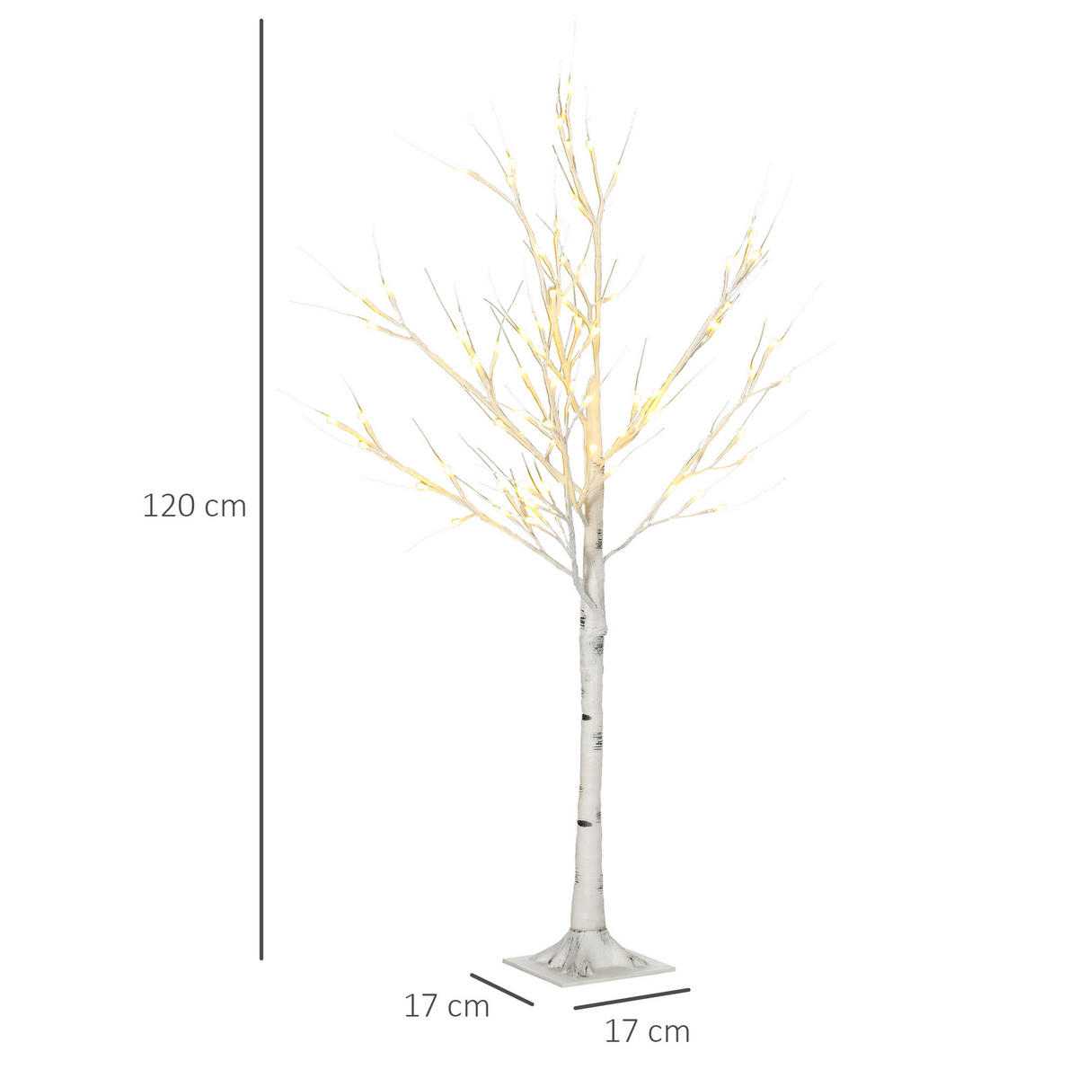 120 cm Kunstbirke Kunstbaum mit LED-Beleuchtung für Weihnachten Ostern Warmweiß - Weiß, Kunststoff (17/17/120cm) - HOMCOM