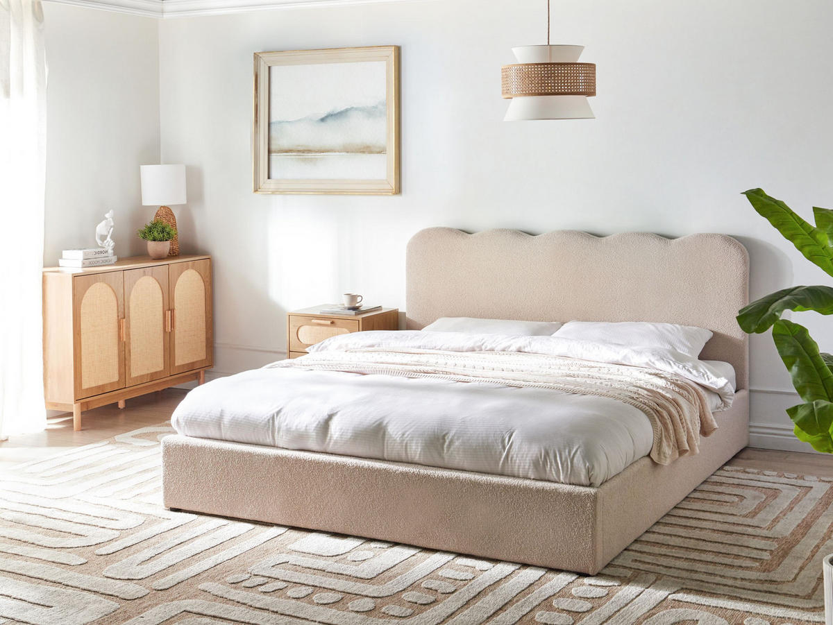 POSTEL s úložným prostorem 180/200 cm Bouclé Béžová Nanterre - béžová, textil (180/200cm) - Beliani
