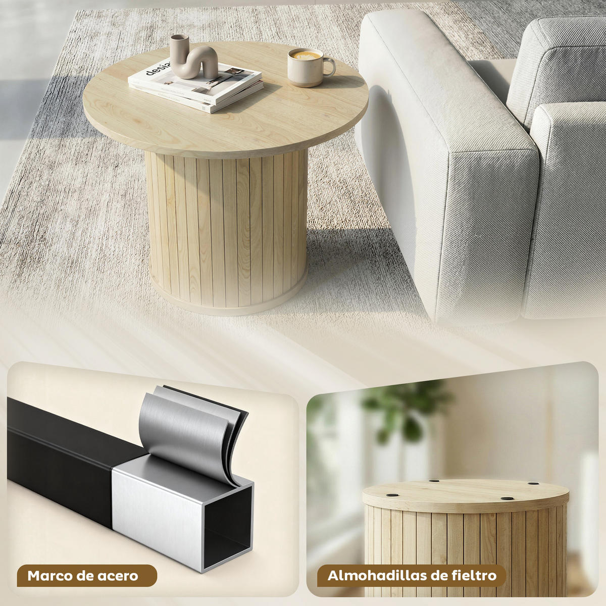 COUCHTISCH Beige 8 Stück - Beige, Naturmaterialien (60/60/40cm) - GiPP