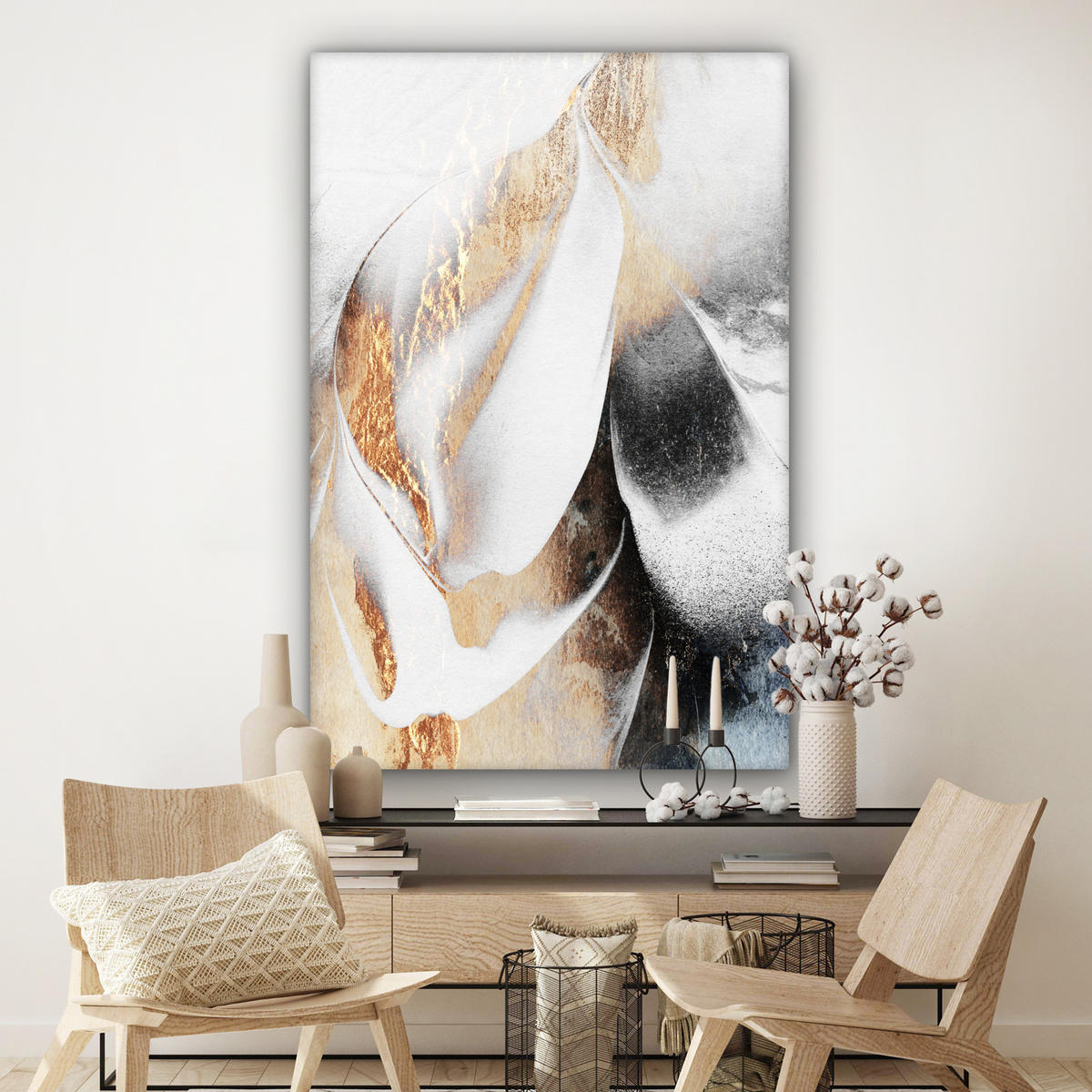 SLIKA NA PLATNU Luksuz 90x140 cm - zlate barve, tekstil (90/140cm) - MuchoWow