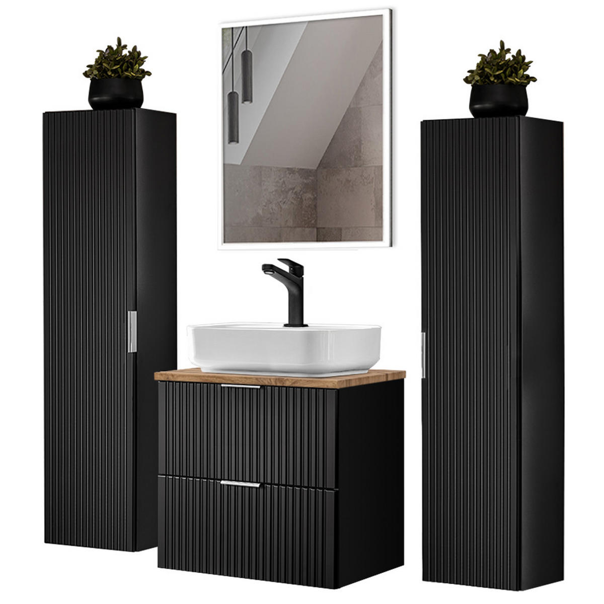 BADMÖBEL-SET 4-TLG. Adelaide-56 - Schwarz, Holzwerkstoff (160/200/47cm) - Lomado