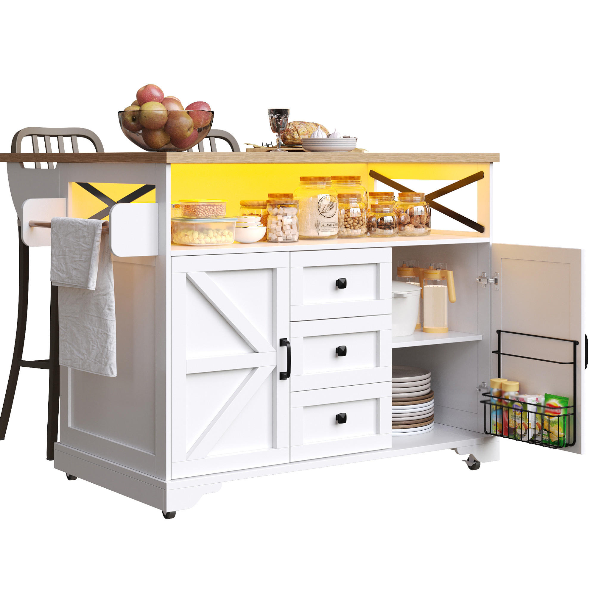 KÜCHENINSEL 120/43/98 cm weiß aus MDF mit klappbarer Platte - Weiß, Holzwerkstoff (120/98/43cm) - OKWISH