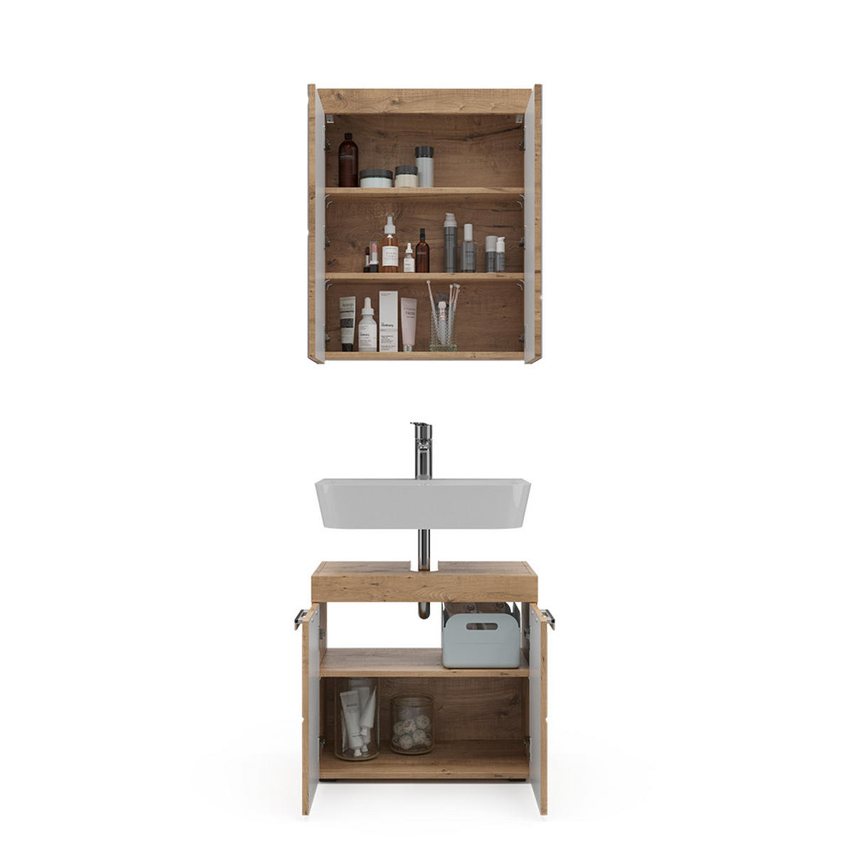 BADMÖBEL-SET Luna Eiche Wotan 2 Teile - Eiche Wotan, Holzwerkstoff (60/56/34cm) - Vicco