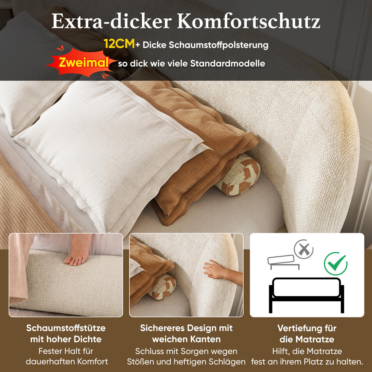 POLSTERBETT 160/200 cm mit Lattenrost und Kopfteil, DE-41532, in Beige - Beige, Metall (160/200cm) - ComfortXL
