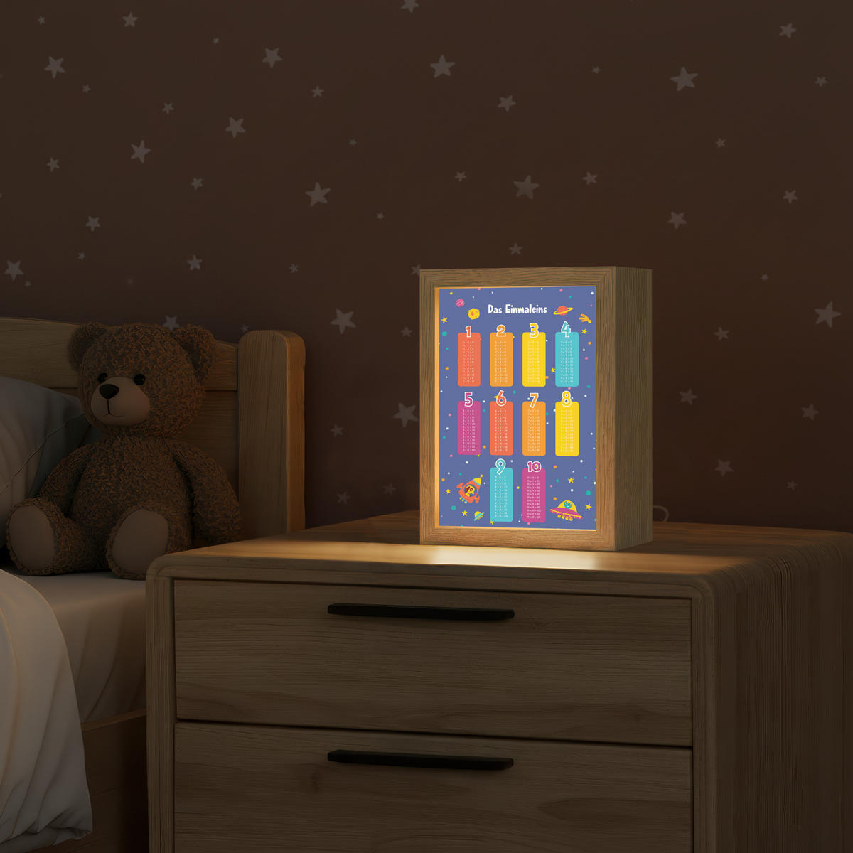 NACHTTISCHLAMPE Pädagogisch - Rechnen lernen - Raum - Einmaleins 15x20 cm - Dunkelblau, Holzwerkstoff (8/15/20cm)