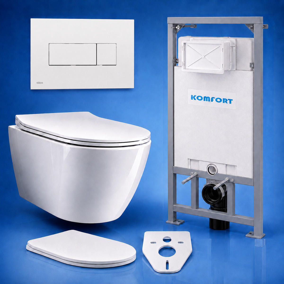 WC-SET ROLO Weiß, Slim-Sitz, Vorwandelement und Betätigungsplatte M370 Weiß - Weiß, Keramik (53/119.5/48.5cm) - bad land