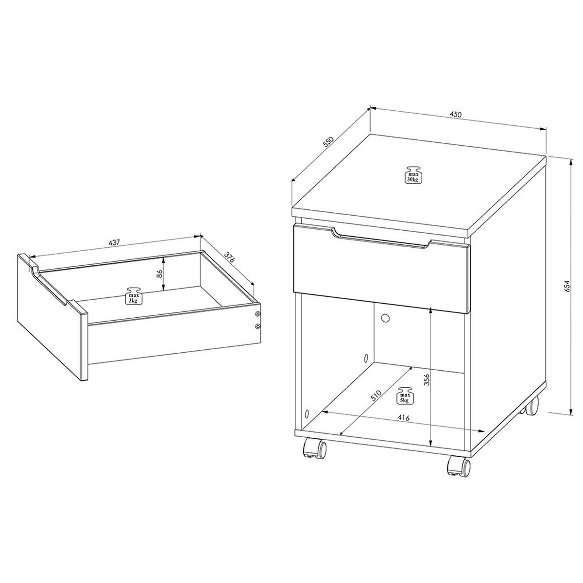 ROLLCONTAINER Manresa-36 - Braun, Holzwerkstoff (45/66/55cm) - Lomado