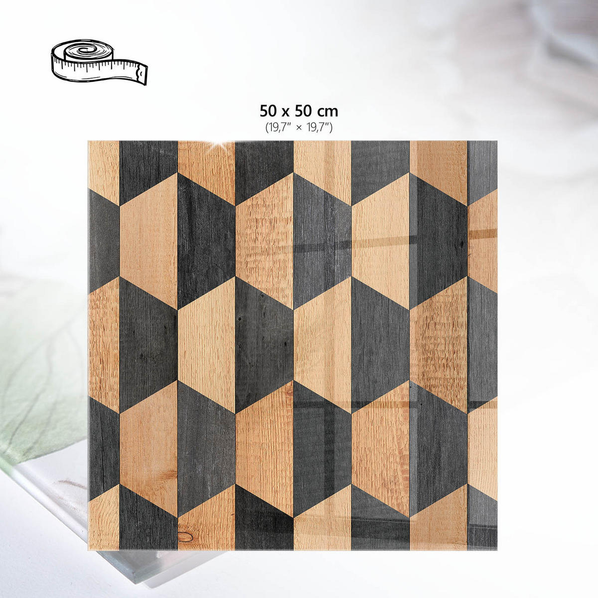 TISCHPLATTE 50x50 cm – Innere Geometrie - Braun, Glas (50/50/0.4cm) - Wallfluent