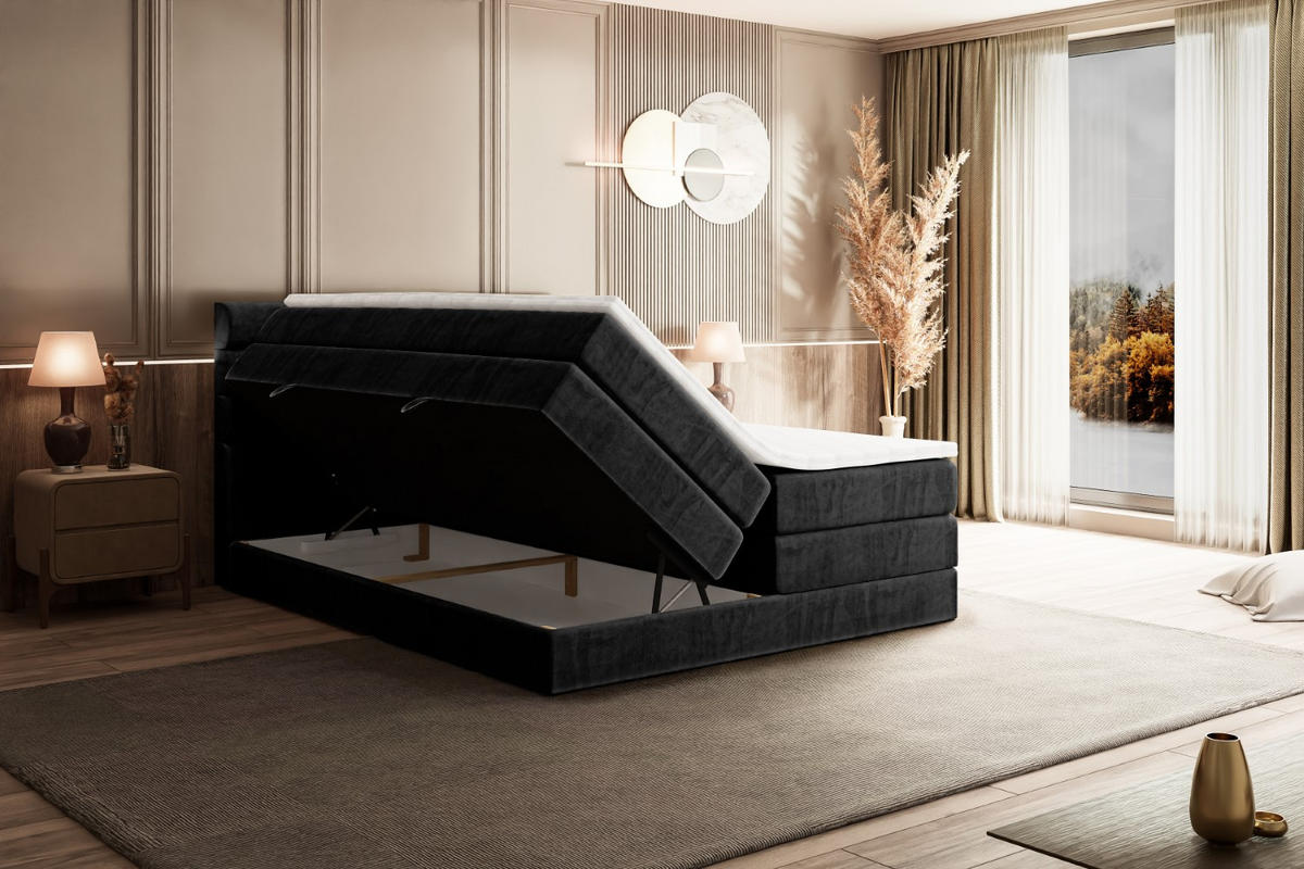 BOXSPRINGBETT CELESTIA KING - 160x200 - H3/H4 - Schwarz - Schwarz, Holzwerkstoff (160/200cm) - ALTDECOR