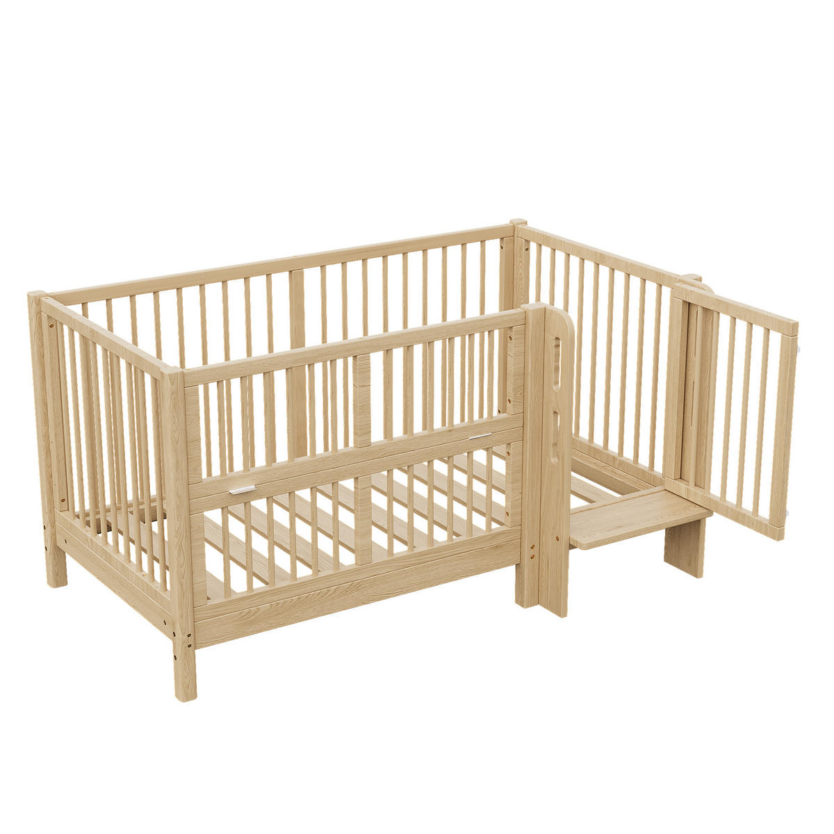 KINDERBETT 140/70 cm in Natur mit Umbausatz, Sicherheitsgeländer und Trittstufe - Naturfarben, Holz/Holzwerkstoff (70/140cm) - WISHDOR