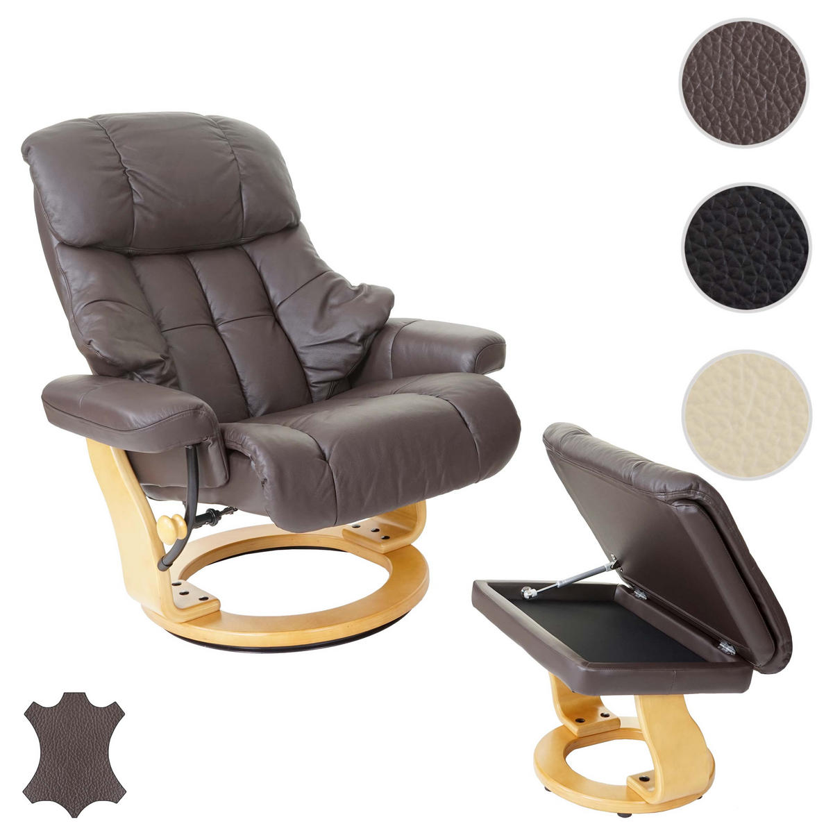 RELAXSESSEL XXL MIT HOCKER Braun - Braun, Leder (97/112/88cm) - MCA