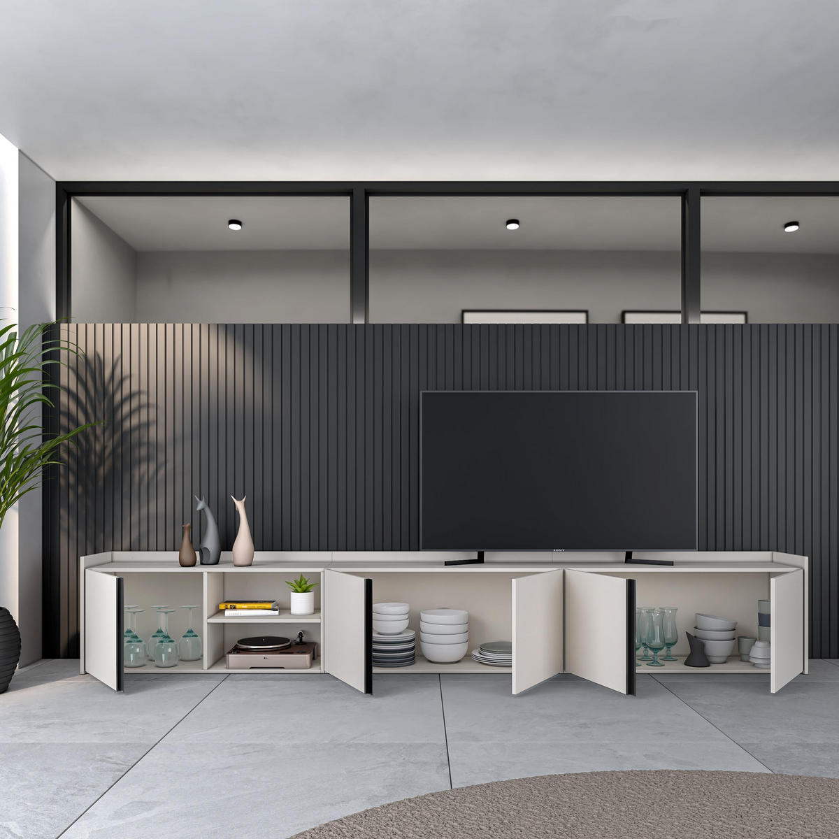 LOWBOARD, Beige, 309/35/50cm - Beige, Holzwerkstoff (309/50/35cm) - Skraut Home