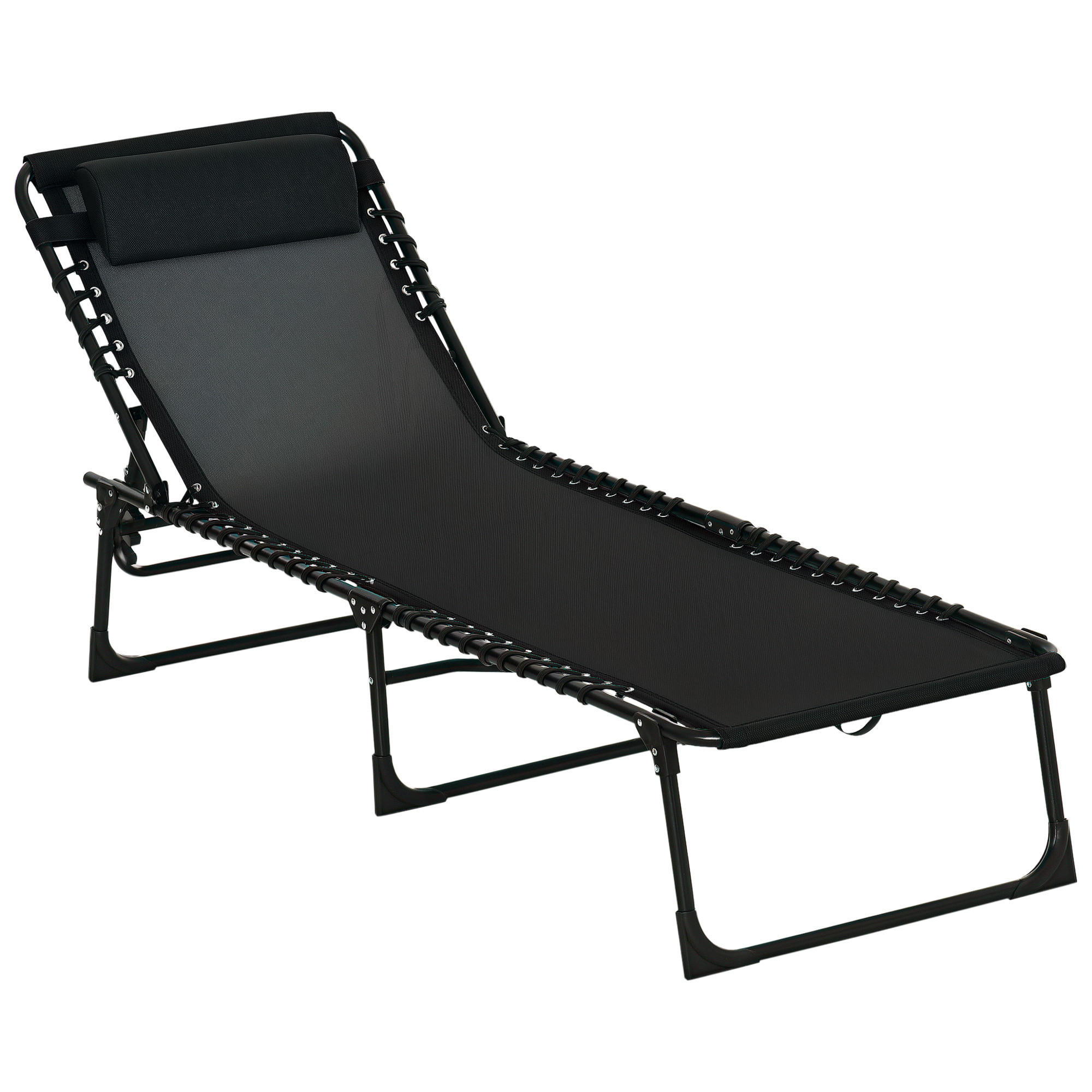 GARTENSONNENLIEGE, Einheitsmodell, Negro, 4-fach verstellbar mit Kordelsystem, 189 x 58 x 30 cm - Schwarz, Metall (189/30/58cm) - Vallsero