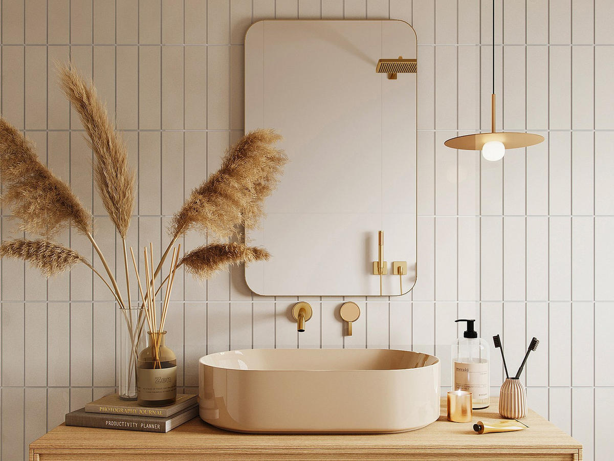 BADEZIMMERSPIEGEL rechteckig - 80 x 50 cm - Goldfarbener Umriss - DEMETRIA - Goldfarben, Glas (50/80/4cm) - Vente-Unique