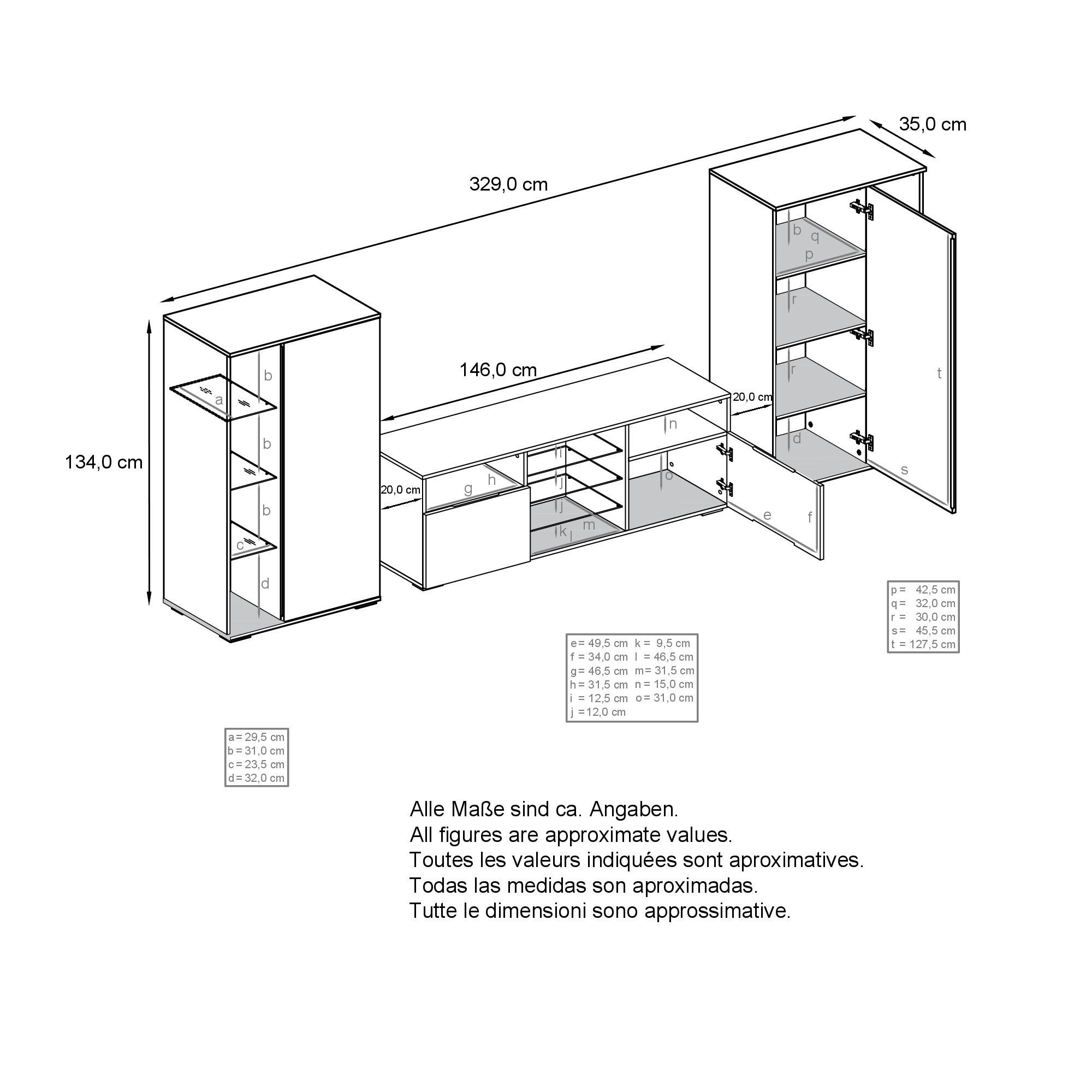 Thumbnail - Vladon Wohnwand, Holzwerkstoff, 329x134x35 cm, Wohnzimmer, Wohnwände, Anbauwände