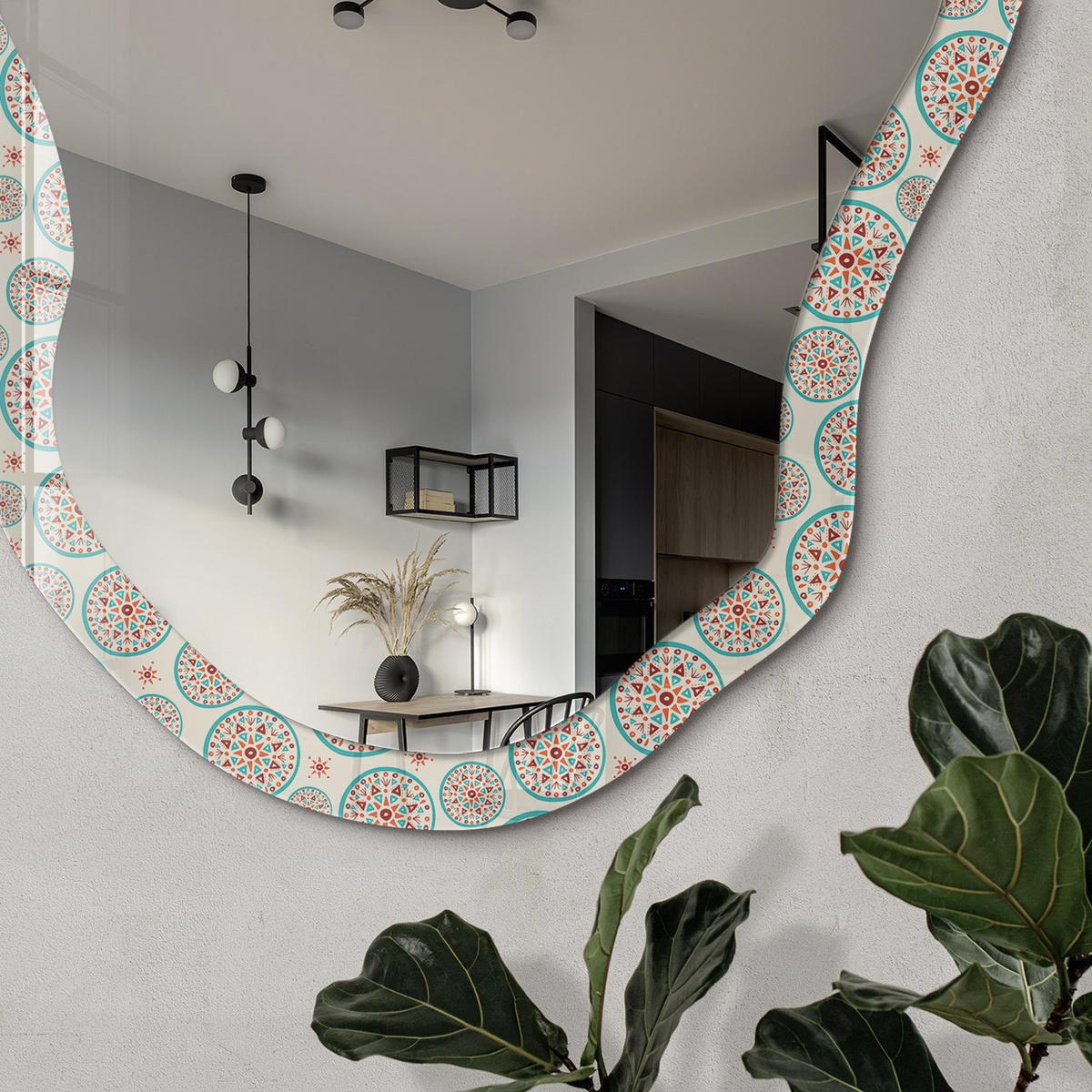 SPIEGEL 90x45 cm asymmetrisch mit Druck - Bunte Mandalas - Transparent, Glas (45/90/0.4cm) - TULUP