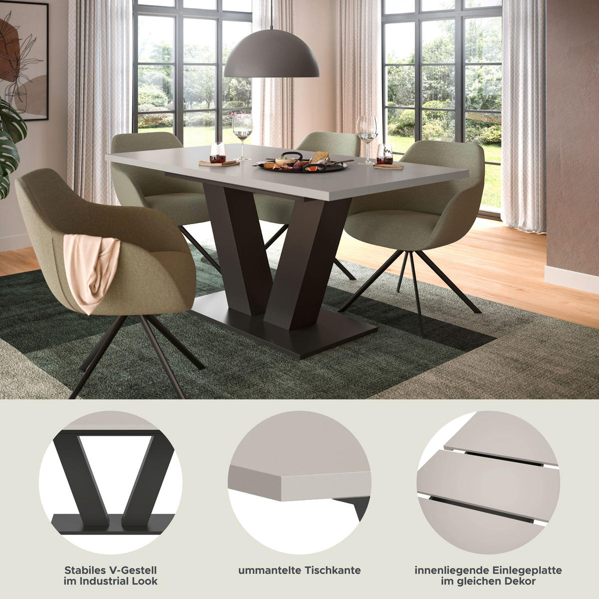 ESSTISCH MOTION (B/H/T: ca. 150/76/90 cm) in grau/Kaschmir - Grau, Holzwerkstoff (90/150/76cm)