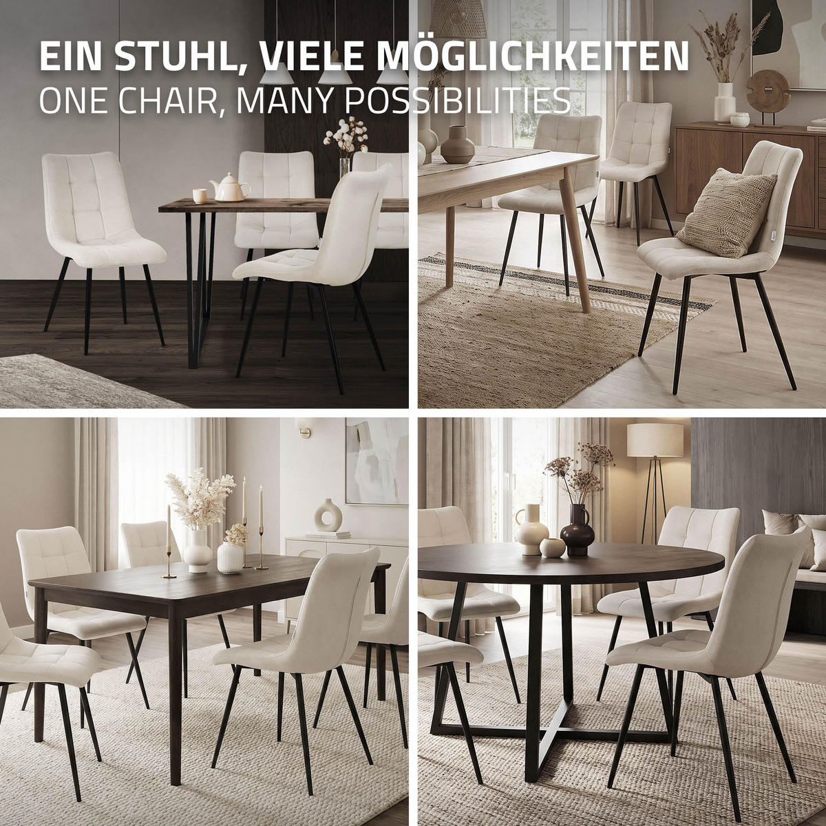 SADA 4 JEDÁLENSKÝCH ŽIDLÍ Béžový látkový potah - černá/béžová, kov/textil (49/89/60.5cm) - ML-DESIGN